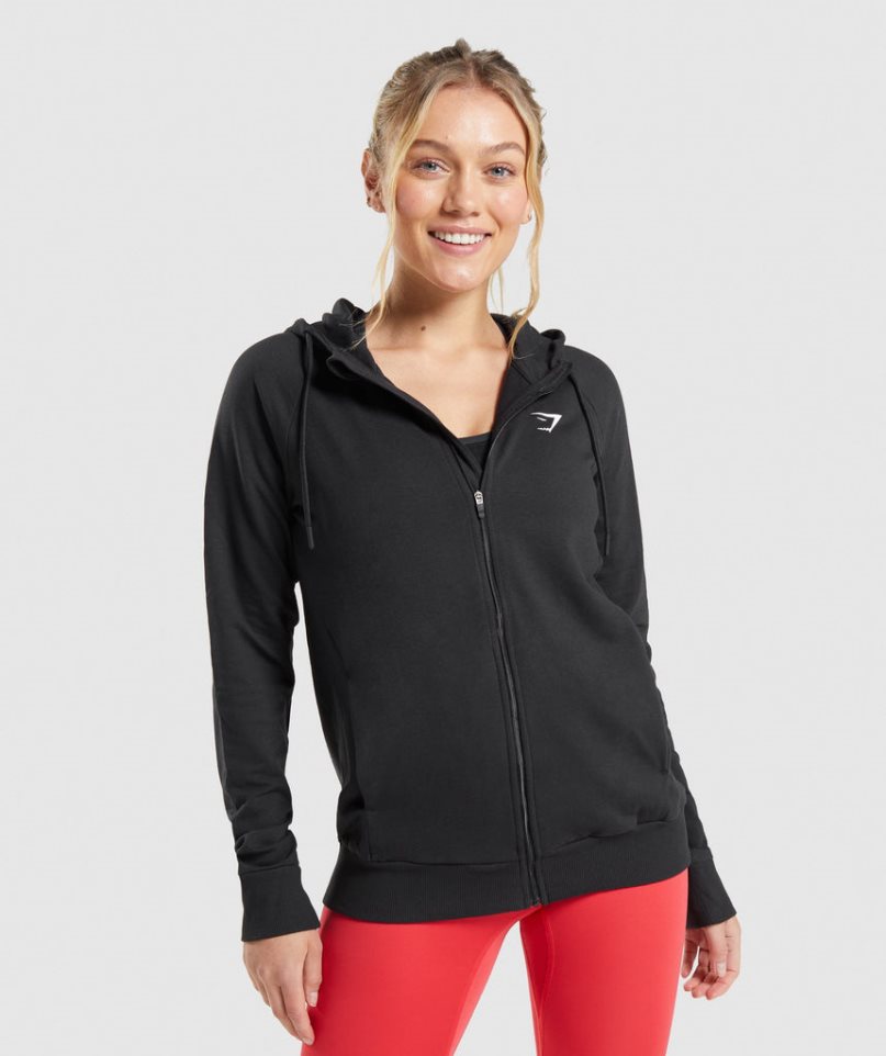 Bluzy Gymshark Treningowe Zip Damskie Czarne | PL 271YNI